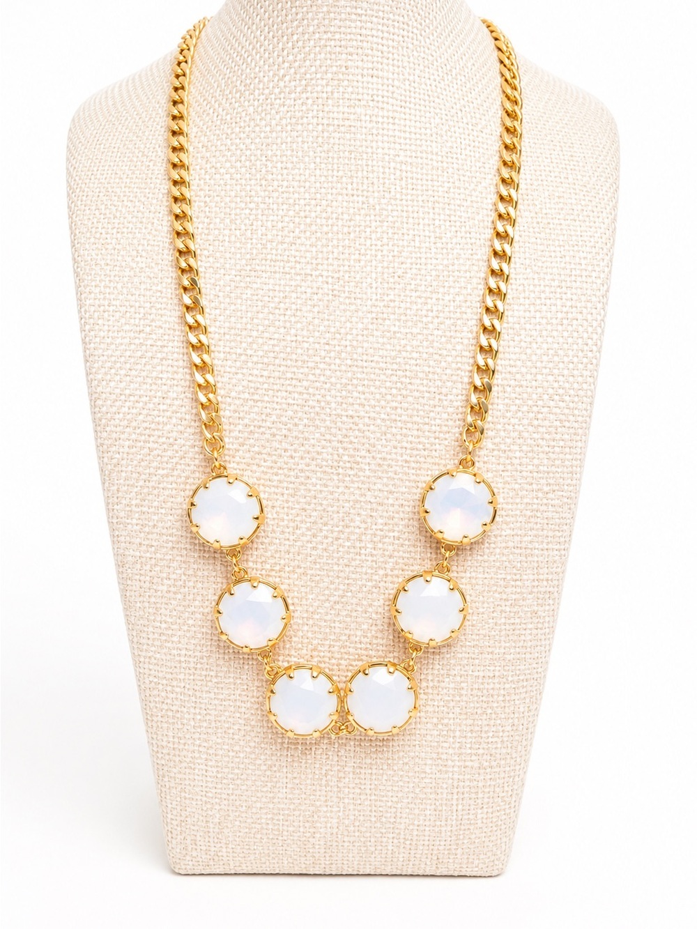 Zoetik Gold Tone White Faceted Stone Statement Necklace Chunky Chain Elegant NWT